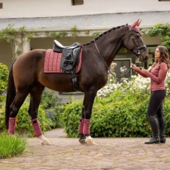LeMieux Loire Satin Dressage Saddle Pad Orchid -Weatherbeeta Store it03280 lifestyle loireclassicdressagesquare orchid 7